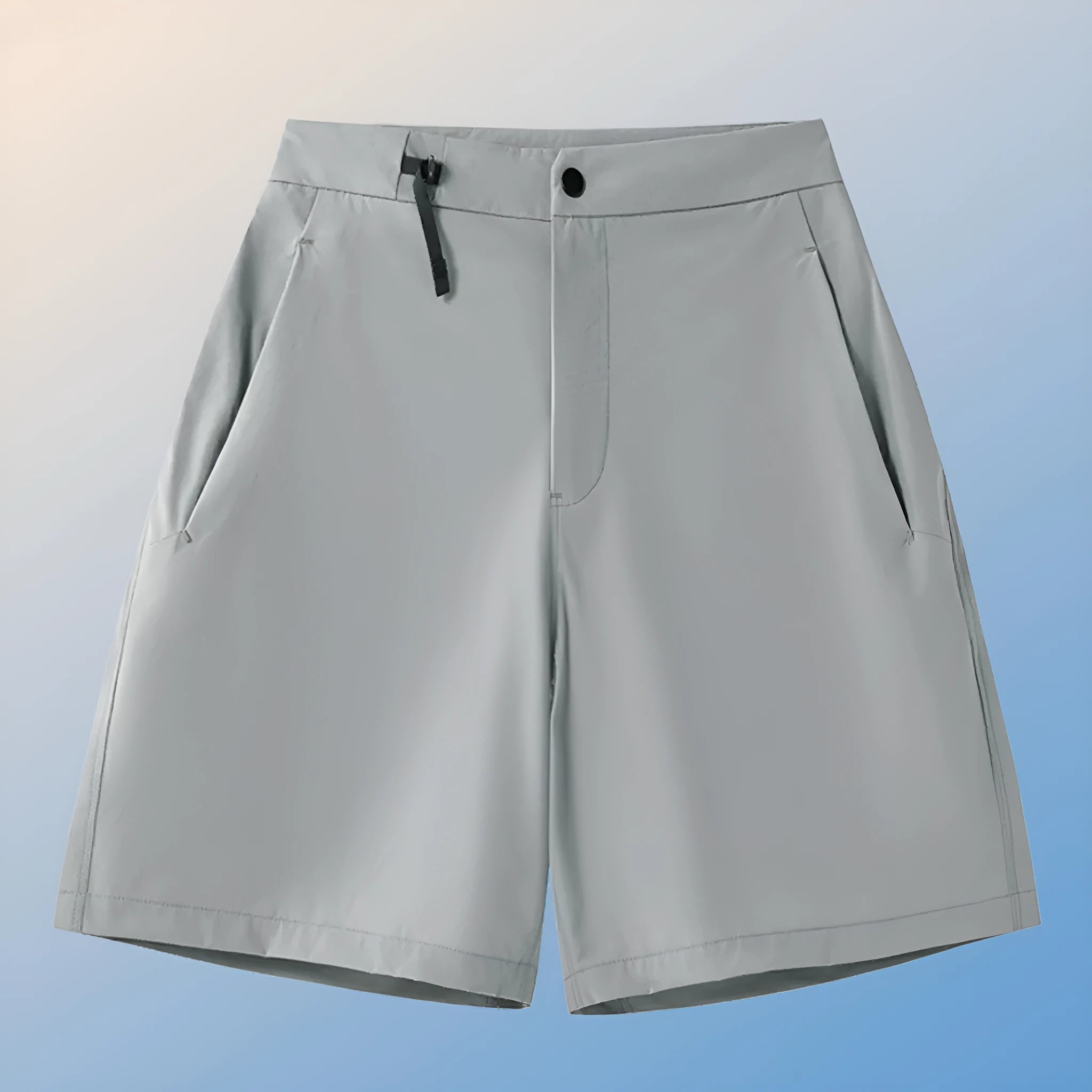 Men's solid colour quick-dry sports shorts with elastic waistband, shown in khaki.