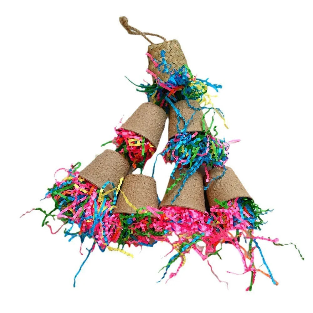 Parrot paper cup palm weaving gnawing toy made of wood, 38cm long.