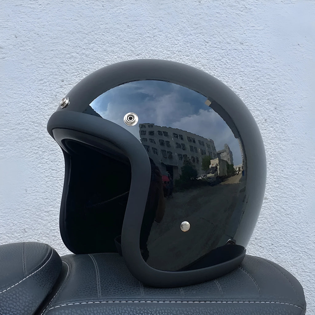 Retro style motorcycle half helmet in FRP construction for adult electric bike commuting