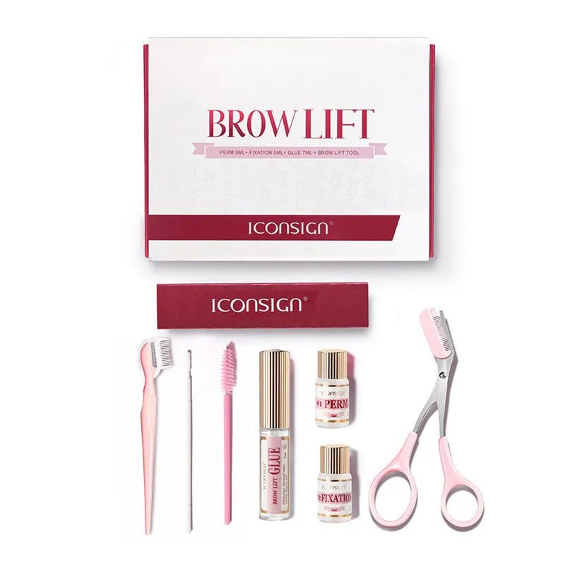 Pink eyebrow quick ironing suit with complete eyebrow perm styling kit for brow grooming
