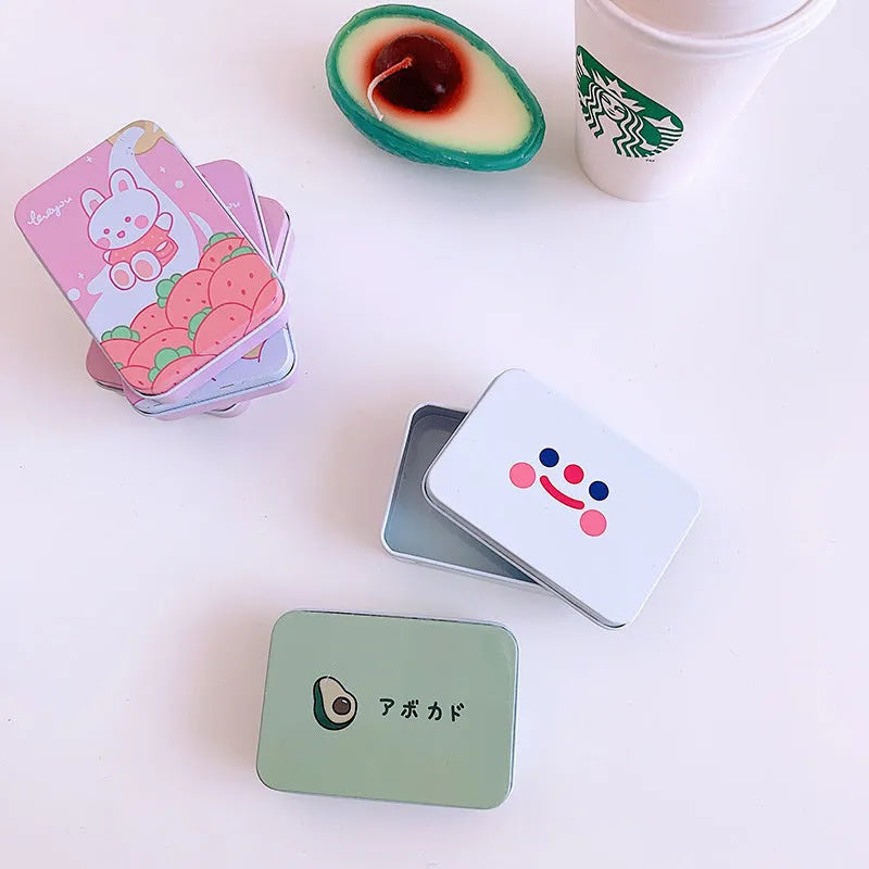 Small iron storage box with apple girl print for stickers and craft supplies, 9.5cm size