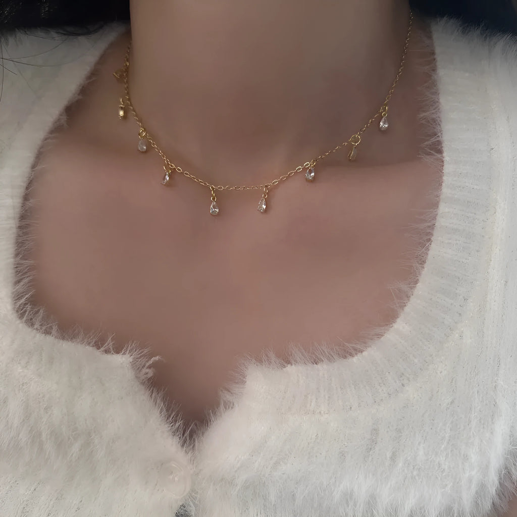 Women's zircon jewellery set with geometric pendant necklace, earrings and anklet