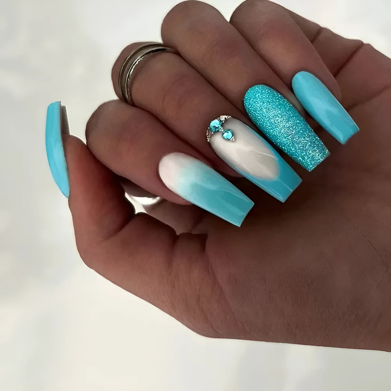 Long ballet nail art patches with smart blue diamond colour and adhesive glue
