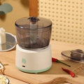 Mini USB rechargeable meat grinder with transparent bowl on anti-slip mat