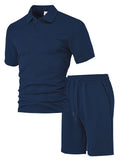 Men's patterned cloth casual suit with short sleeve polo top and matching trousers in multiple colour options