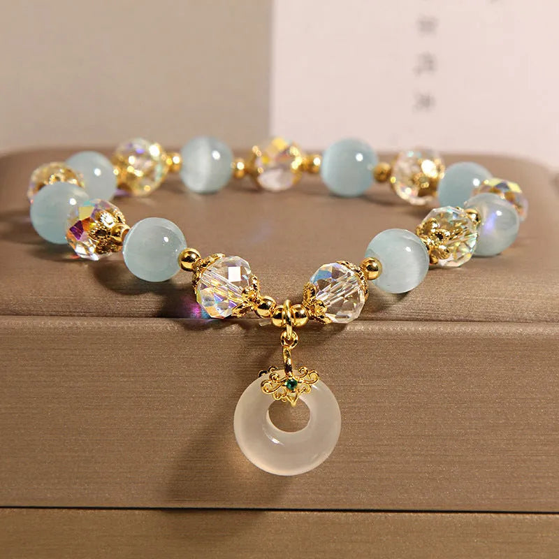 Blue opal pendant glass bracelet for women in Japanese Korean style
