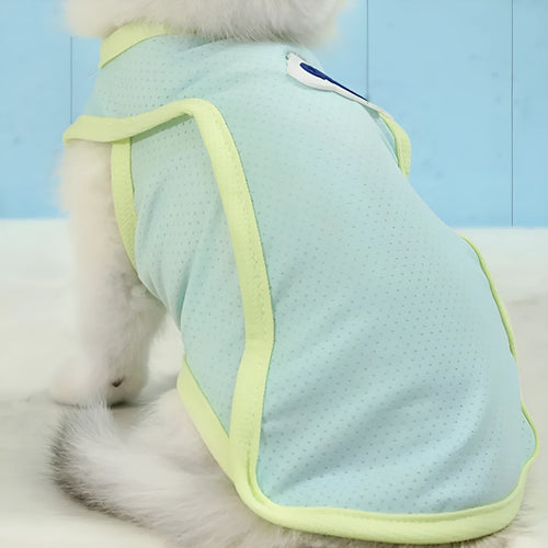 Polyester cat summer vest in grass green colour showing sports-style design
