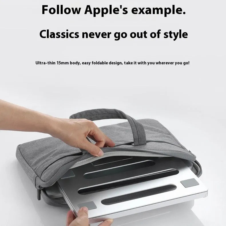 Aluminium alloy foldable laptop cooling stand showing dimensions and riser mechanism