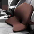 Memory foam car seat cushion and optional headrest in beige colour on a car seat