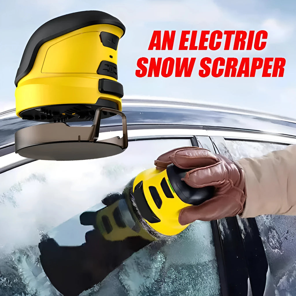 Yellow cordless electric ice scraper with rounded ABS blade for car window de-icing