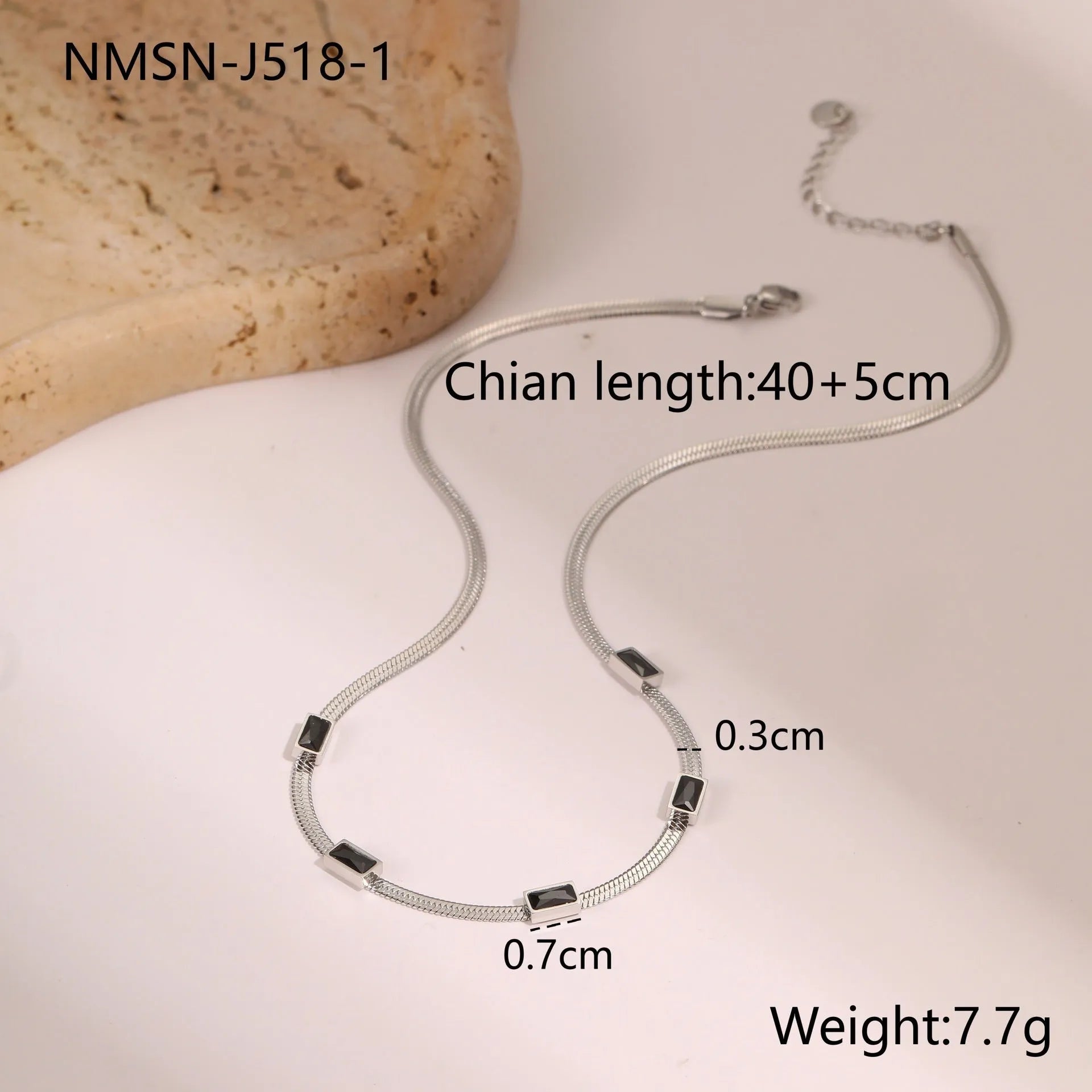 Geometric square zircon necklace with flat snake chain in gold colour finish