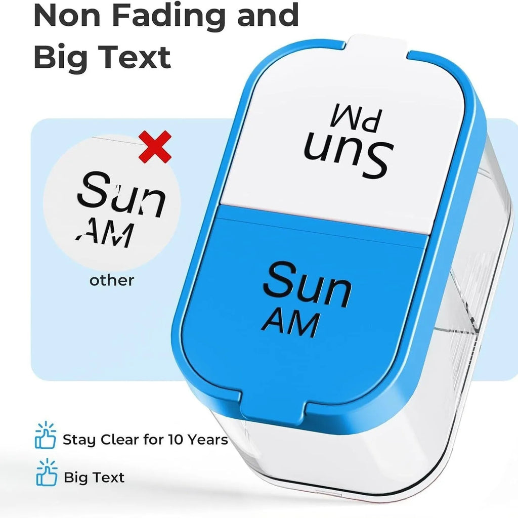 Extra large white and rainbow 14-compartment pill box organiser with removable dispensers