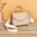Simple woven sequin decorative crossbody small square straw bag in black with flap closure