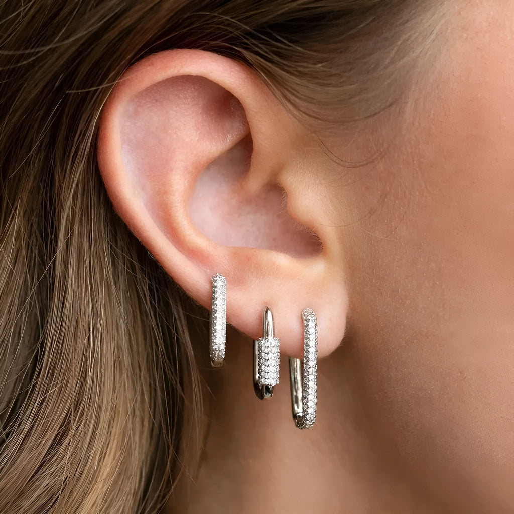Geometric zircon ear clip three-piece set in copper with square design and European American style