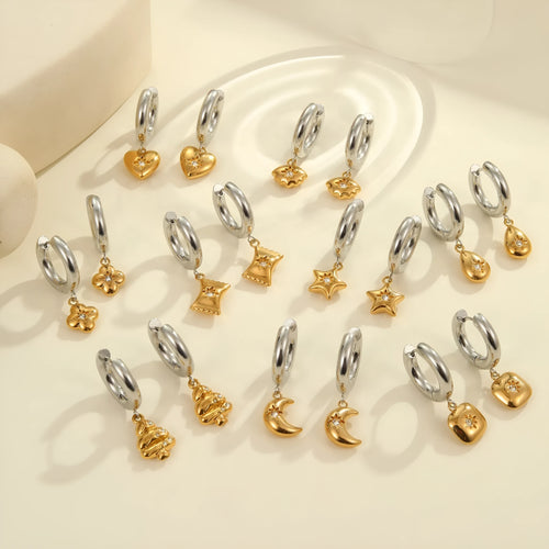Christmas tree heart earrings in stainless steel with 18K gold electroplating and star designs