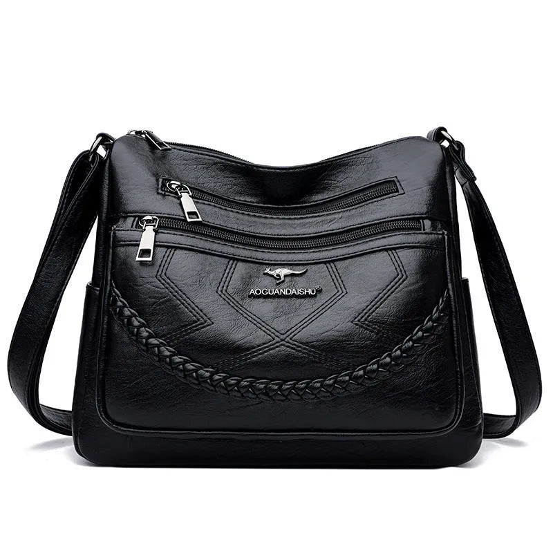 Women's soft PU leather crossbody shoulder bag in horizontal square shape with large capacity