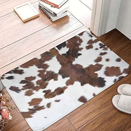 Modern square polyester flannel floor mat showing coastal starfish print design on a wooden floor.