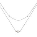 S925 sterling silver women's double layer pearl necklace with ball bead chain in gold colour