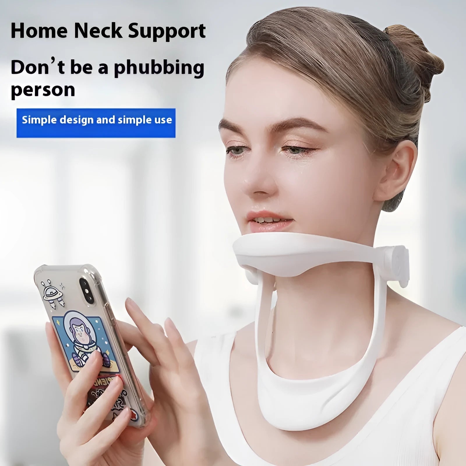 White PP plastic neck brace for cervical spine forward posture support and correction.