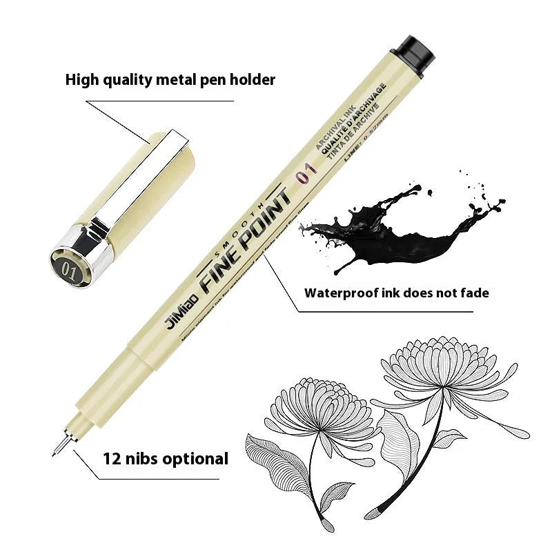 Syringe-style technical drawing needle pen with black waterproof ink for cartoon design and illustration