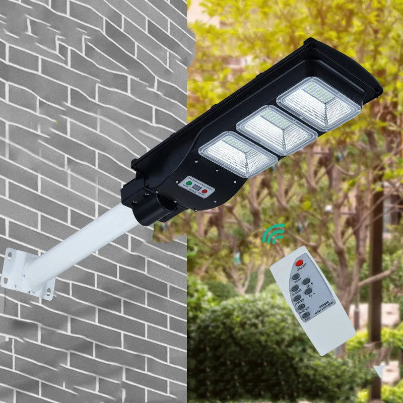 Integrated solar street light with LED illumination and remote control for outdoor use