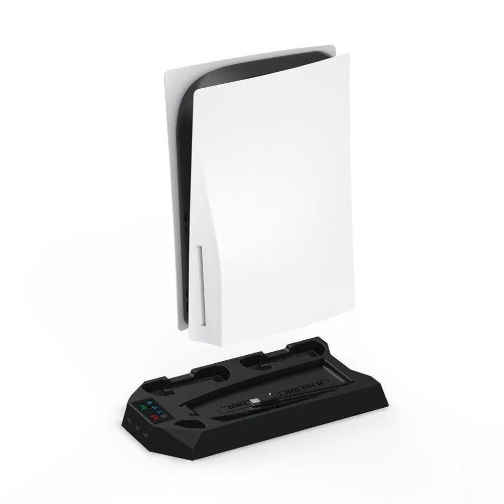White PS5 charging base radiator with controller and headset storage compartments