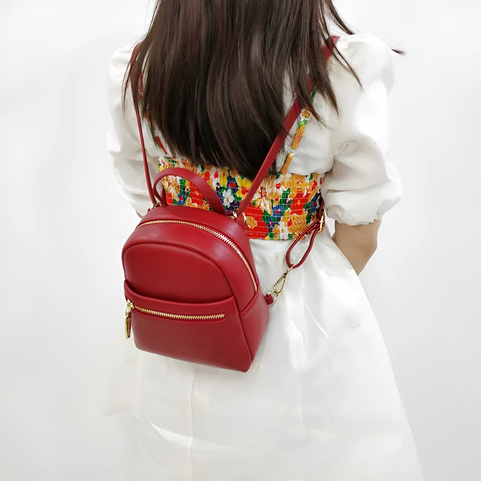 Soft PU street trend mini backpack in multiple colours with three-dimensional pocket