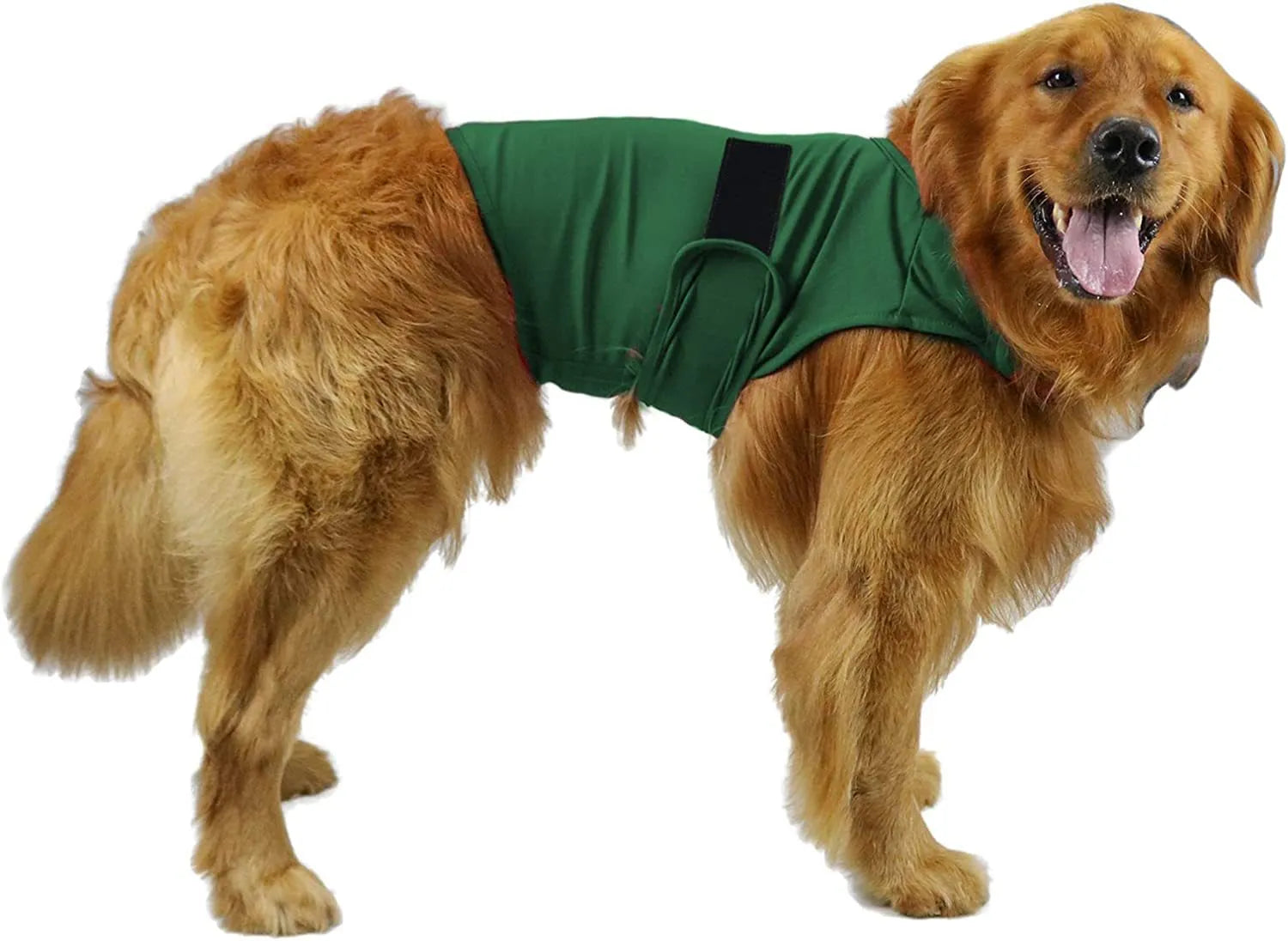 Brown brocade cotton dog tank top for anxiety relief shown on a pet