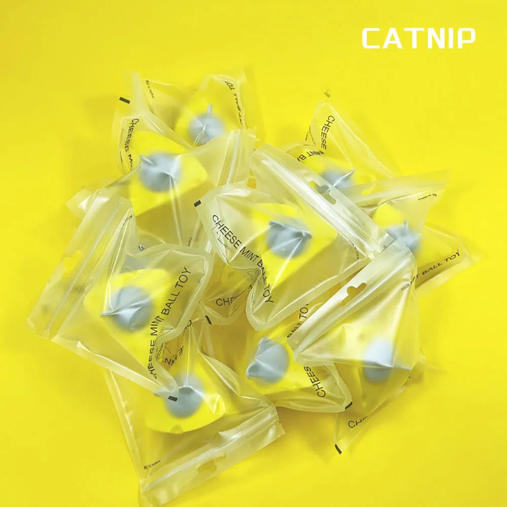 Yellow catnip toy balls for indoor cats' chewing and teeth cleaning