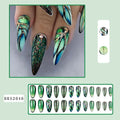 Almond-shaped rainbow nail stickers showing plaid and French ripple patterns in European Square style