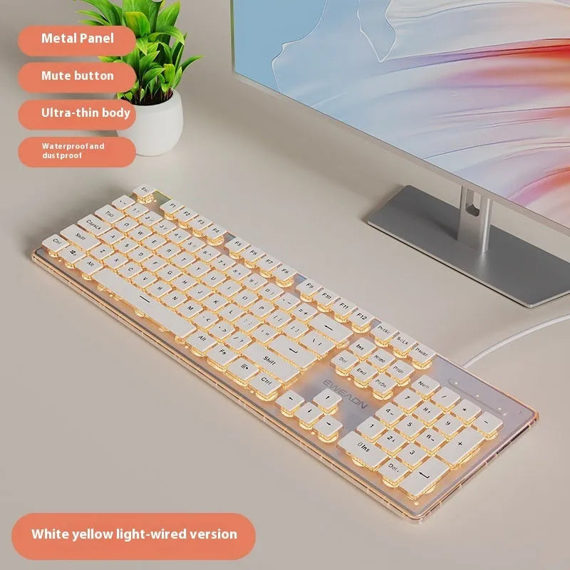 Prewalker V3 retro green coloured quiet keyboard and mouse set on a desk