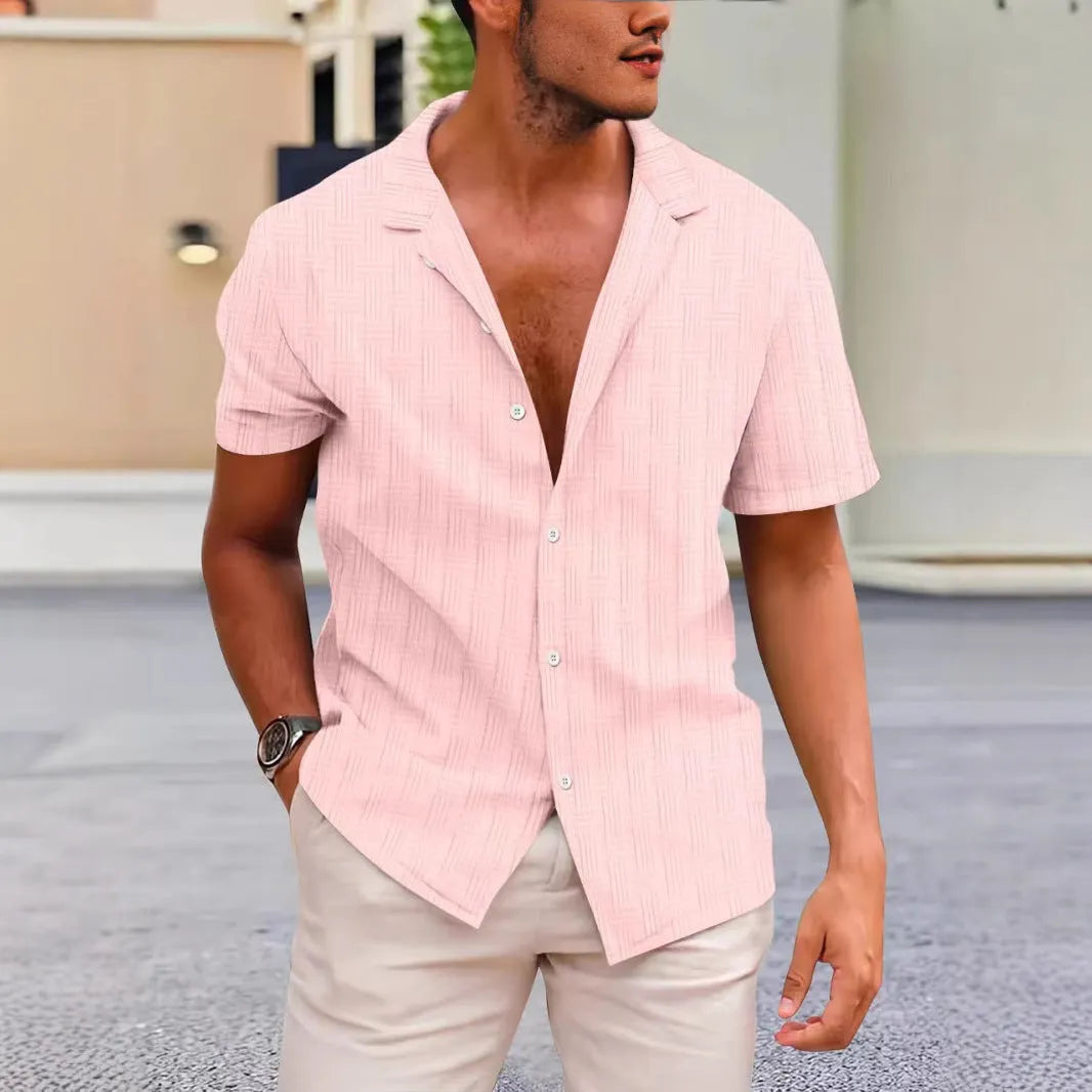 Men's short sleeve corduroy button-up shirt in multiple solid colours with regular fit