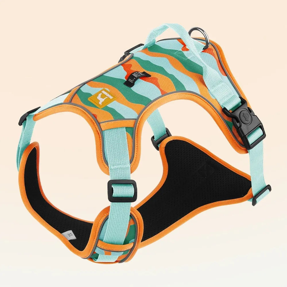 Oxford cloth dog commuter rope with reflective strips in army green colour showing chest and back hand holding points
