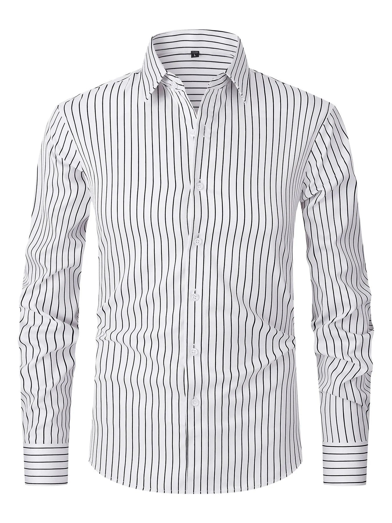 Men's slim fit striped business shirt with long sleeves in ice silk polyester blend fabric