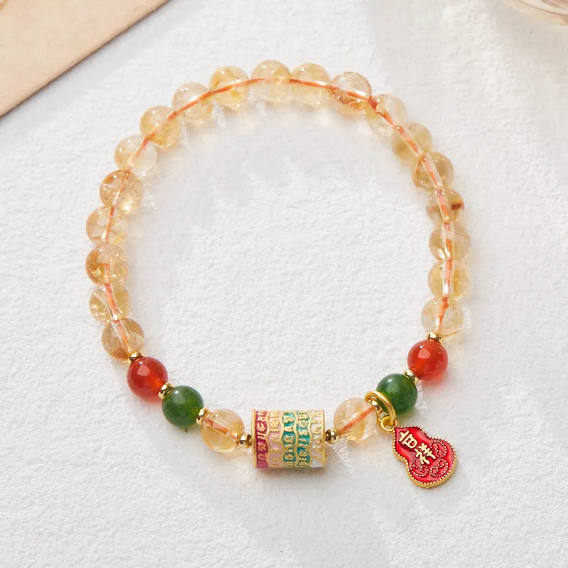 Citrine five-sutra crystal bracelet with hand-woven construction and 6mm geometric beads