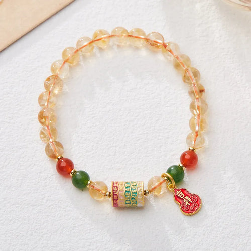 Citrine five-sutra crystal bracelet with hand-woven construction and 6mm geometric beads