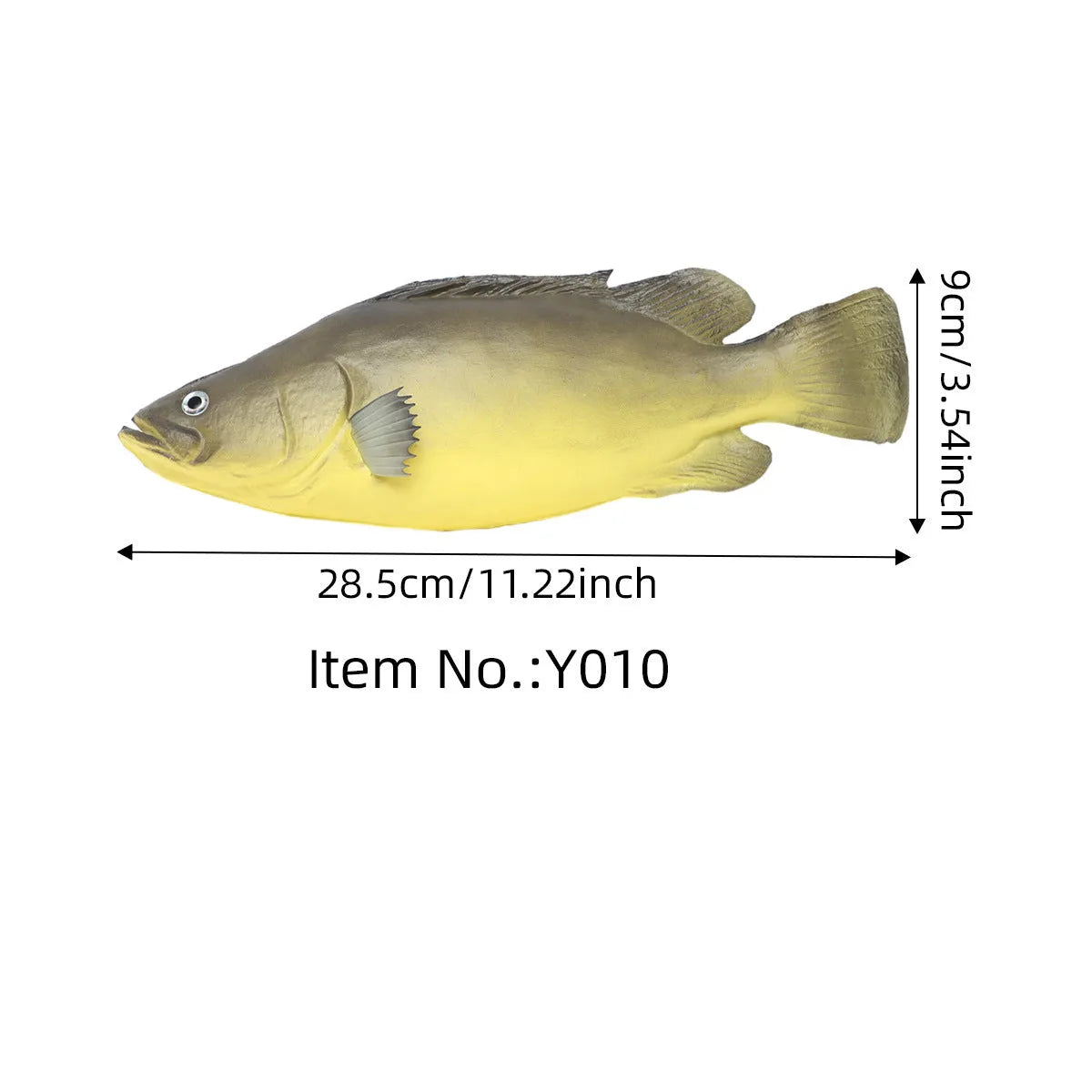 Set of three PU simulated fish model ornaments: yellow-fin tuna, flower fish, and yellow croaker.