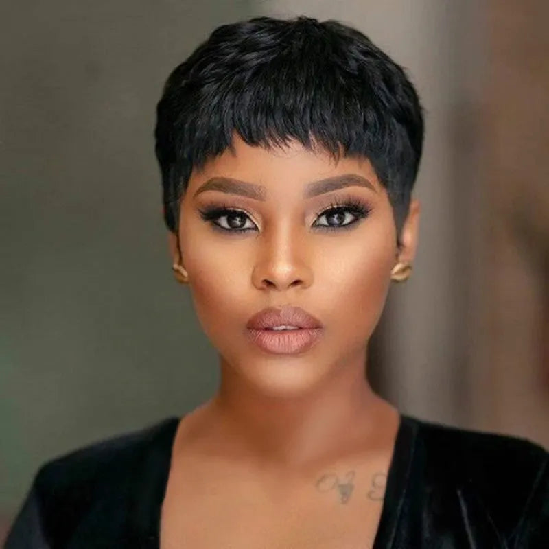 Short hair African black chemical fiber wig for women on mannequin head