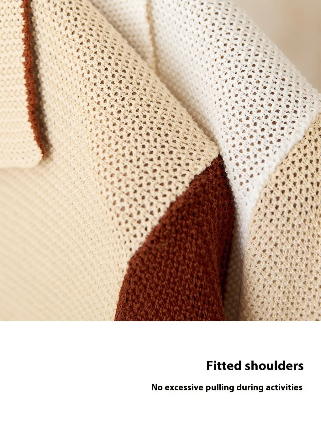 Beige short-sleeved knitted cardigan with lapel collar made from cotton linen blend fabric