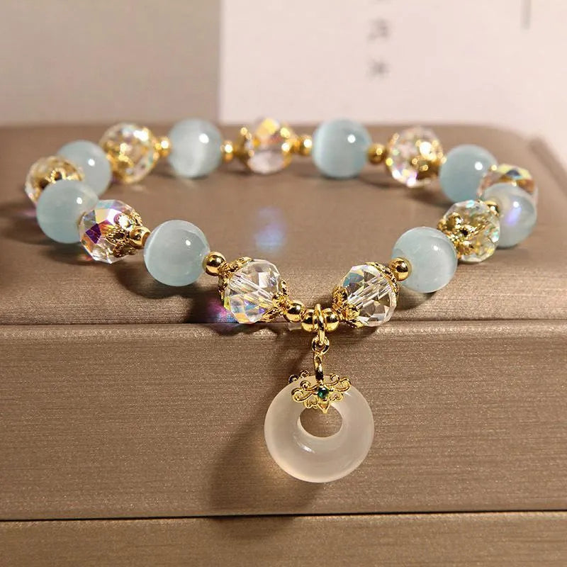 Blue opal pendant glass bracelet for women in Japanese Korean style