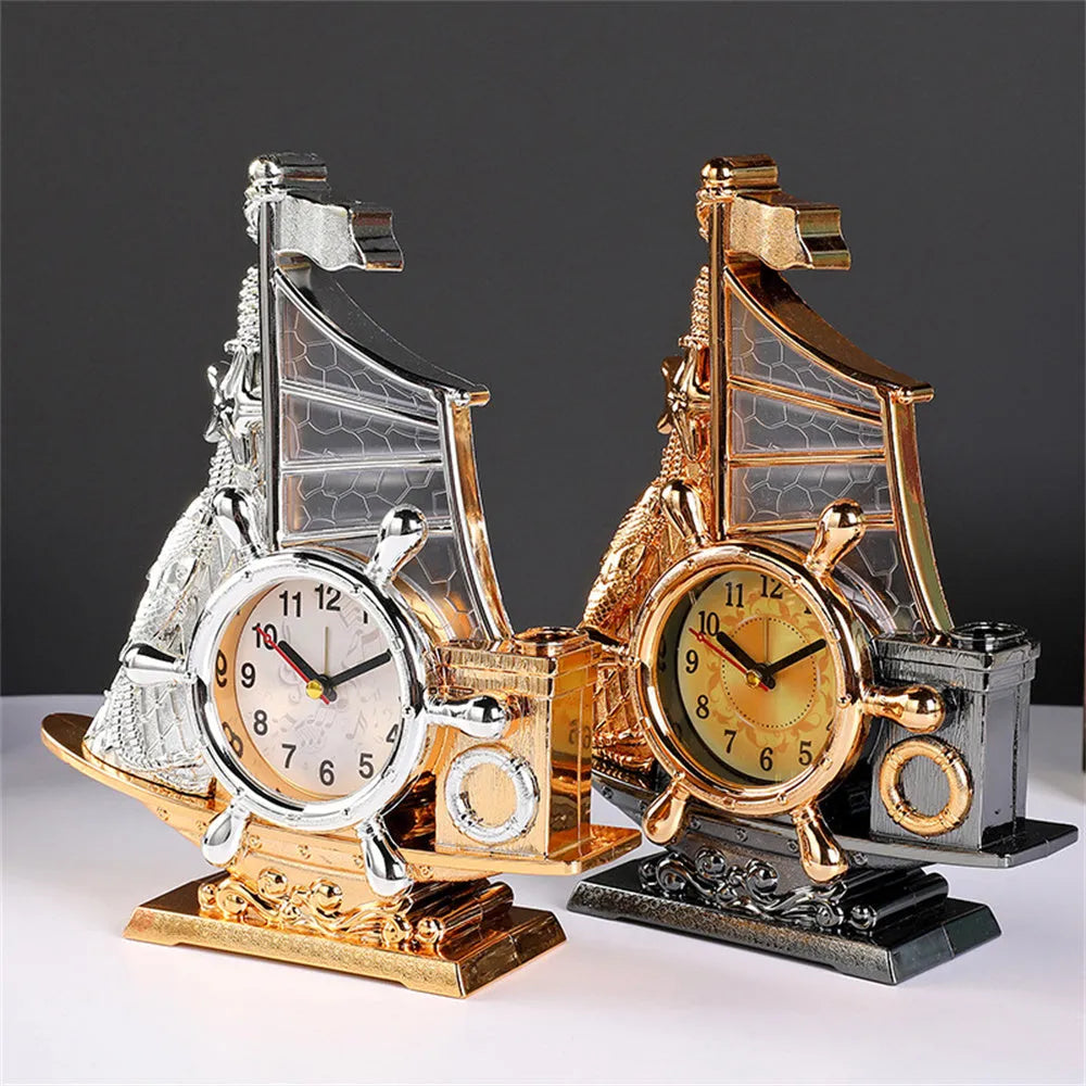 Creative bedroom alarm clock in gold or silver finish with plastic construction
