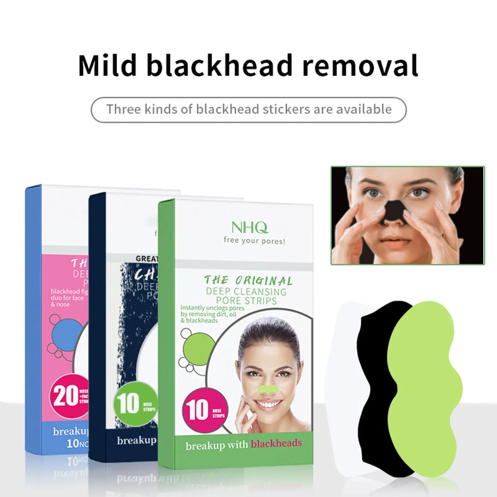 70g pore acne cleanser nose strips in Black and Green for unisex T-zone care