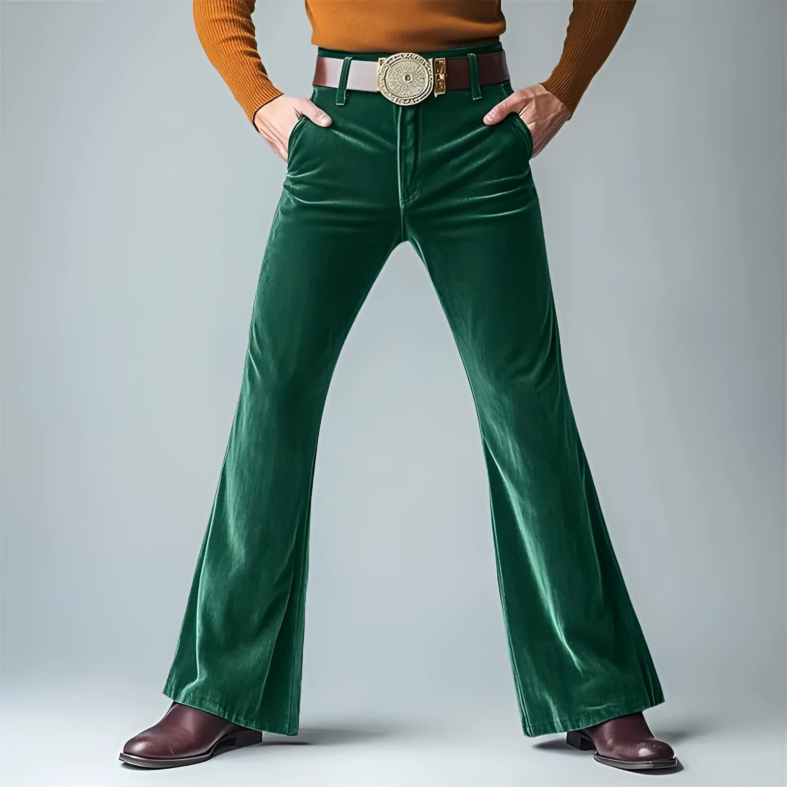 Men's gold velvet slim flared trousers in multiple colours for formal casual wear