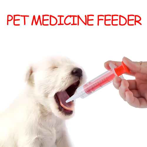 Two pet pill shooters with soft silicone tips for administering tablets to cats and dogs.