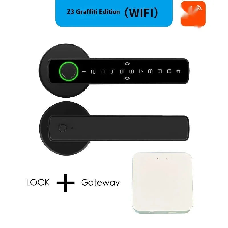 Black smart door lock with spherical handle for wooden interior doors