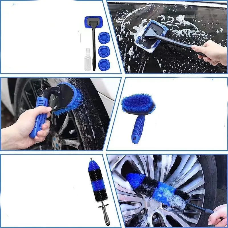 26-piece car wash brush set with PP plastic construction for automotive cleaning