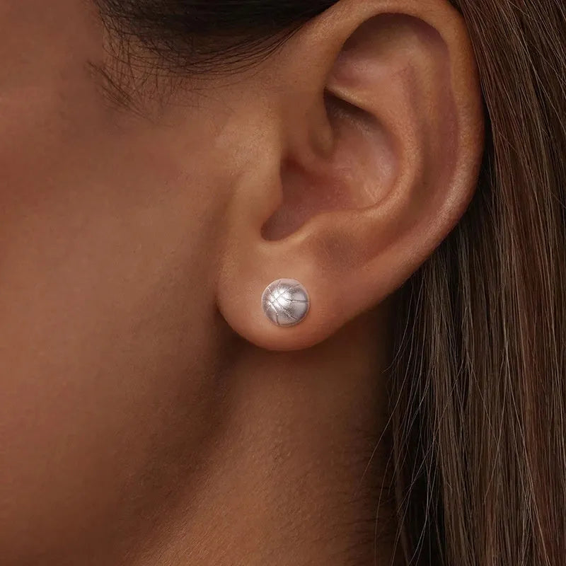 S925 sterling silver basketball stud earrings for women, electroplated finish, SCE1906 colour