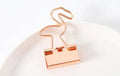 Gold-plated decorative binder clips showing flamingo, love, clouds, cat, cactus and bow designs