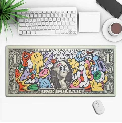 Anime-themed gaming mouse pad on a desk with non-slip rubber cloth base.
