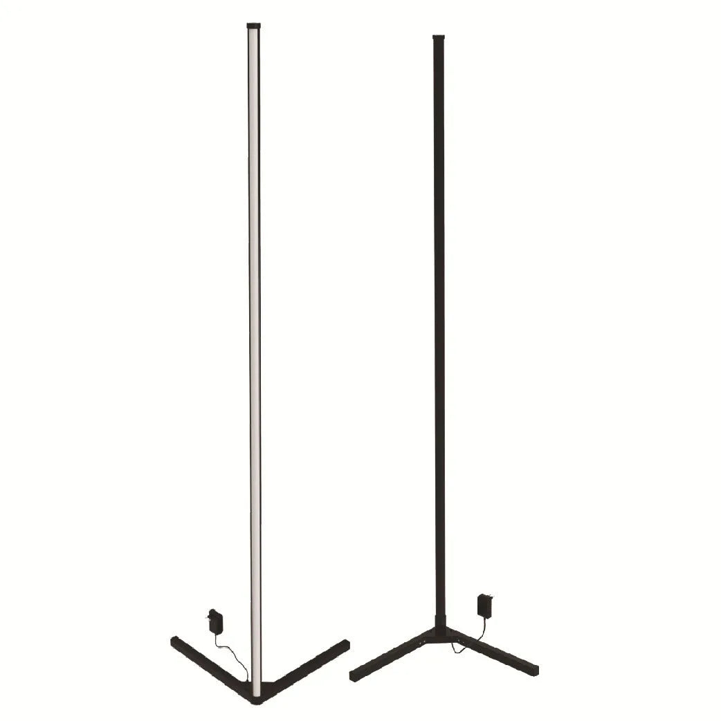 Black bedroom floor lamp with RGB lighting and smart remote control on aluminium stand